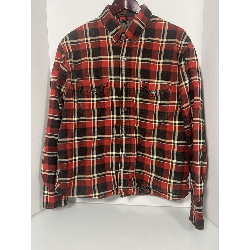 Speed And Strength M Plaid Red Black 9 Moto Shirt Full Zip Snap Bikercore  073